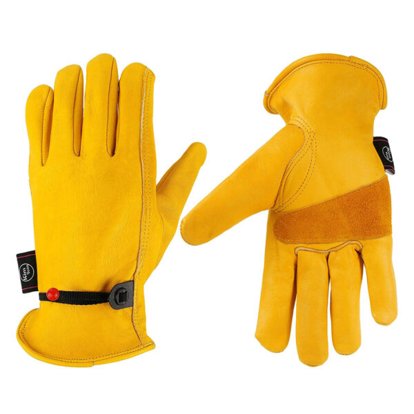 KimYuan | Golden Cowhide Work Gloves for Gardening/Cutting/Construction/Motorcycle, Wear-Resistant Men/Women, Elastic Wrist