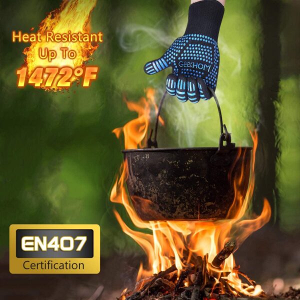 GEEKHOM | Grilling Gloves | 1472℉ Heat Resistant BBQ Grill Gloves | EN407 Certified Oven Gloves Barbecue Mitts