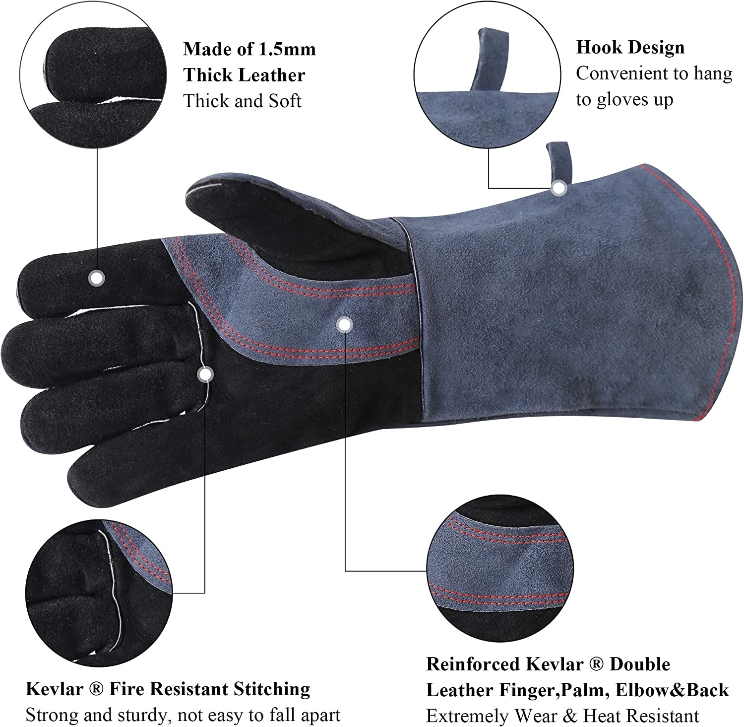 MAGIIN Extreme Heat & Fire Resistant Gloves Leather With Kevlar Stitching,Perfect For Fireplace, Stove, Oven, Grill, Welding, BBQ, Mig, Pot Holder, Animal Handling, 23.62 Inches/ 60cm 1 Pair - Online Marketplace