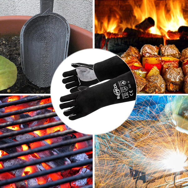 RAPICCA | Fireplace Leather Gloves with Kevlar Stitching | Perfect for Wood Stove&Grilling