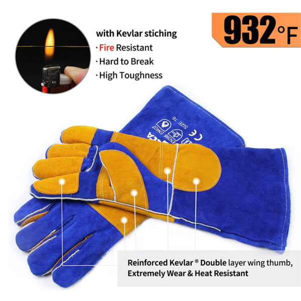 MAGIIN Extreme Heat & Fire Resistant Gloves Leather With Kevlar Stitching,Perfect For Fireplace, Stove, Oven, Grill, Welding, BBQ, Mig, Pot Holder, Animal Handling, 23.62 Inches/ 60cm 1 Pair - Online Marketplace
