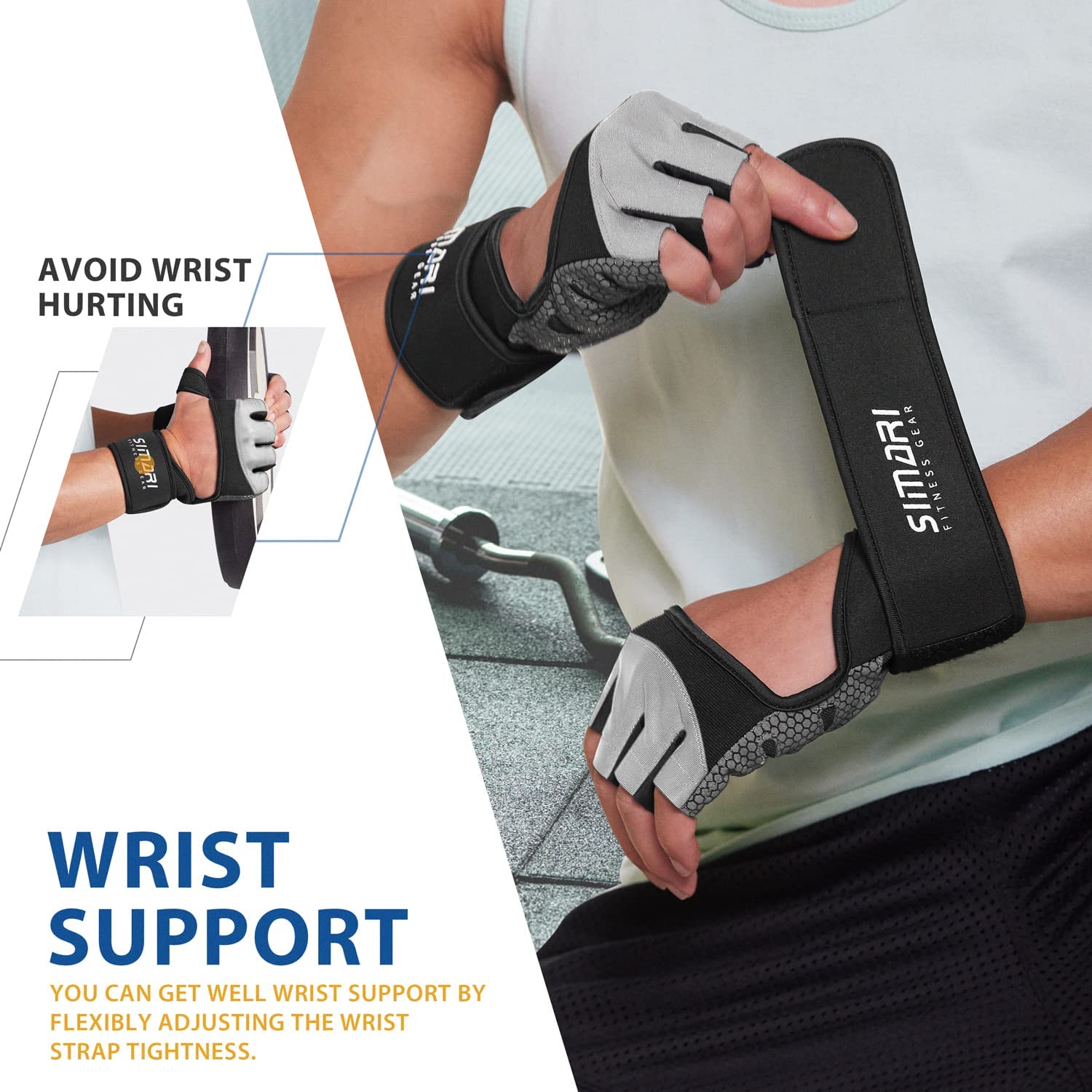 SIMARI, Weight Lifting Workout Gym Gloves Full Finger with Wrist Wrap