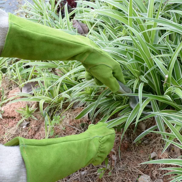 Handlandy | Ladies Leather Gardening Gloves, Thorn Proof Long Gauntlet Heavy Duty Garden Gloves, Elbow Length Women Rose Pruning Gloves