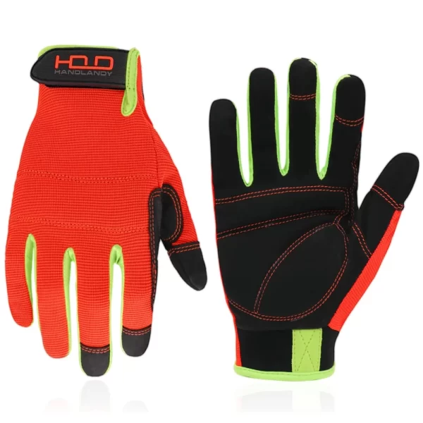 Handlandy | Mens Work Gloves Touch Screen, Synthetic Leather Utility Gloves, Flexible Breathable Fit - Padded Knuckles & Palm