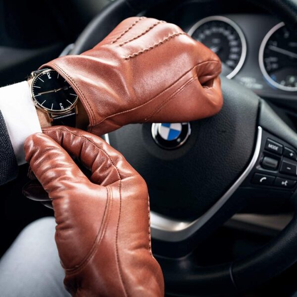 Harssidanzar | Leather Gloves for Men,Winter Sheepskin Driving Riding Gloves Cashmere Lined