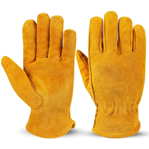 OZERO | Leather Work Gloves With Mesh Linning | Flex Grip Tough Cowhide Gardening Gloves